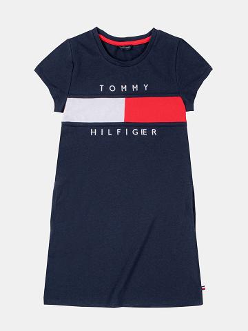 Lány Tommy Hilfiger Flag T-Shirt Dresses Sötétkék | HU 1744HAP